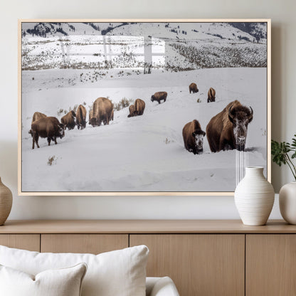38217250-MGV-FP-36X24-3P_Natural-Bison Herd Wall Art – Wildlife Canvas Print of Buffalo Winter Snow Scene, Rustic Western Lodge Décor, Farmhouse & Cabin Nature