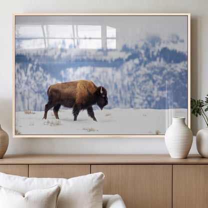 21623194-MGV-FP-36X24-3P_Natural-Snow Bison Wall Art – Majestic Buffalo Wildlife Canvas Print, Winter Nature Décor for Rustic Living Room, Farmhouse, Cabin, Lodge