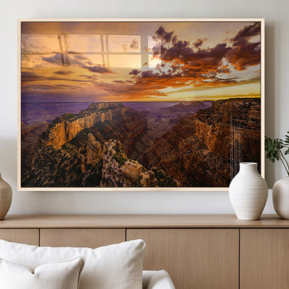 75573843-MGV-FP-36X24-3P_Natural-Grand Canyon Sunset Wall Art – Panoramic Canyon Landscape Canvas Print, Dramatic Desert Cliffs Artwork, Nature Inspired Scenic