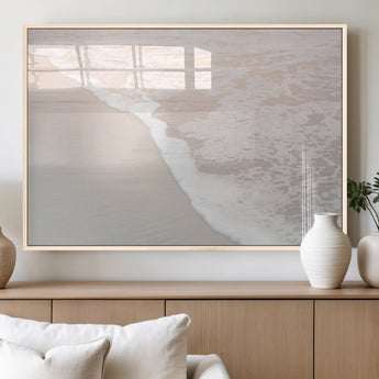 28414510-MGV-FP-36X24-3P_Natural-Ocean Shoreline Wall Art – Minimal Coastal Beach Canvas Print, Soft Sea Foam and Sand Photography Artwork, Relaxing Nautical Decor