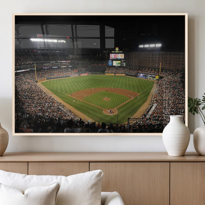 26445161-MGV-FP-36X24-3P_Natural-Baseball Stadium at Night – Panoramic Ballpark Canvas Wall Art, Sports Decor for Man Cave, Office, Game Room, Sports Bar, Baseball