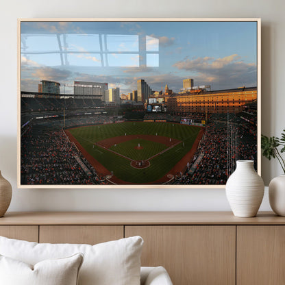 22285236-MGV-FP-36X24-3P_Natural-Baseball Stadium Sunset – Panoramic Ballpark Canvas Wall Art, Sports Decor for Office, Man Cave, Game Room, Sports Bar, Baseball