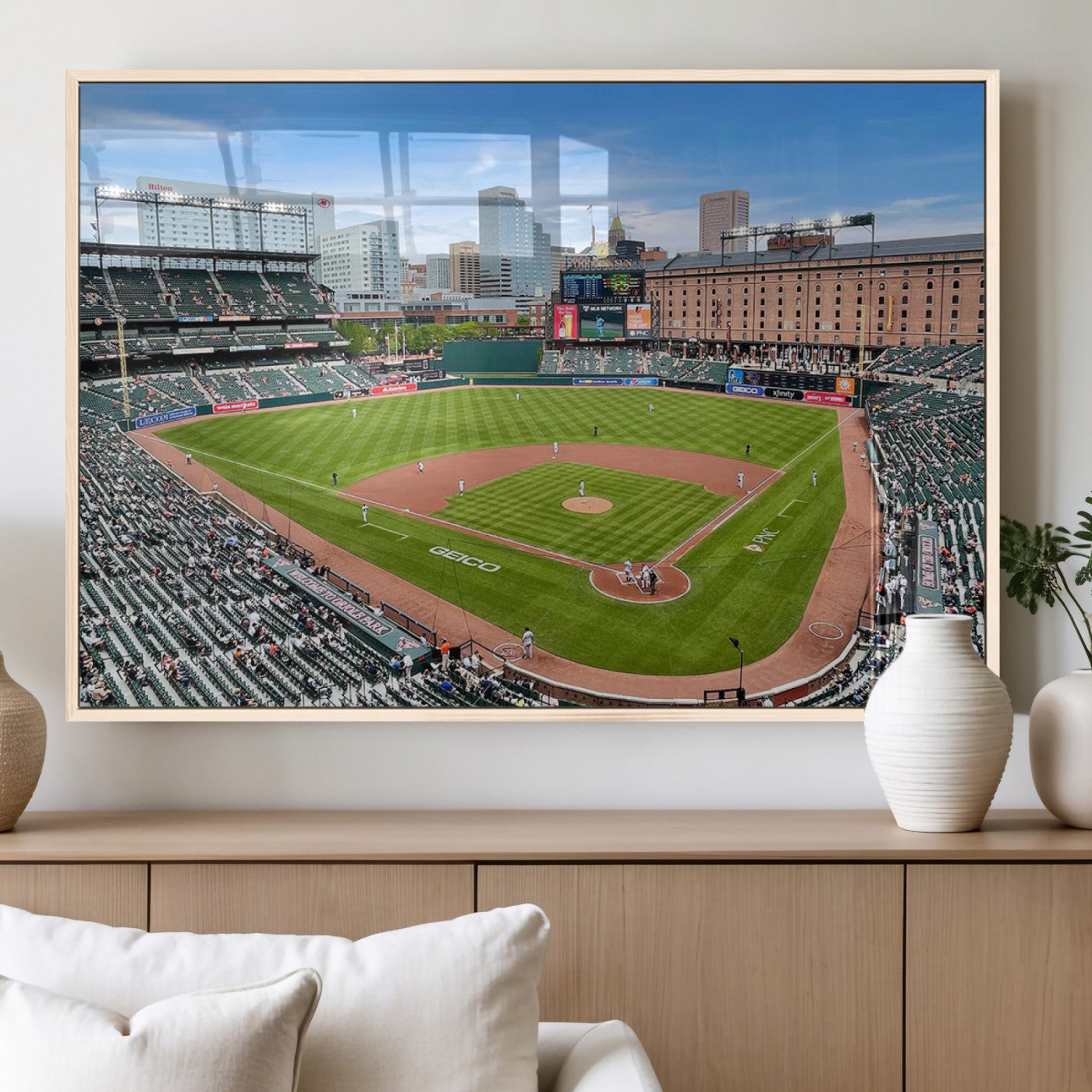 76426407-MGV-FP-36X24-3P_Natural-Baseball Stadium Daytime – Panoramic Ballpark Canvas Wall Art, Sports Decor for Office, Man Cave, Game Room, Sports Bar, Baseball