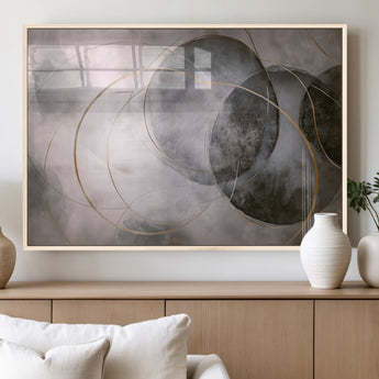 20066876-MGV-FP-60X30-3P_Natural-Neutral Abstract Circle Wall Art – Modern Gray Beige Gold Canvas Print, Minimalist Geometric Painting for Bedroom, Living Room,
