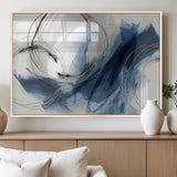 49589477-MGV-FP-36X24-3P_Natural-Blue Abstract Wall Art – Modern Circle Canvas Print with Gold and Black Accents, Contemporary Fluid Brushstroke Painting for