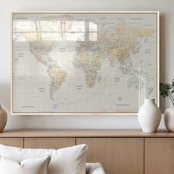 40660043-MGV-FP-36X24-3P_Natural-World Map Wall Art – Large Detailed Atlas Style Map Print with Countries, Cities, and Oceans, Neutral Beige and Tan Educational