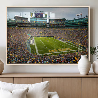 96617112-MGV-FP-36X24-3P_Natural-Lambeau Field Wall Art – Green Bay Packers NFL Football Stadium Canvas Print – Game Day Crowd Sports Decor for Man Cave, Bar, or
