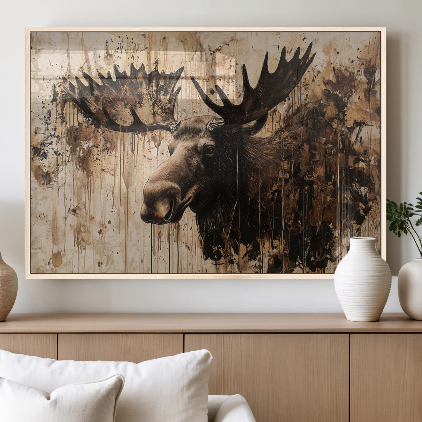 83505059-MGV-FP-36X24-3P_Natural-Majestic Moose Wall Art – Rustic Animal Canvas Painting – Wilderness Wildlife Decor with Earthy Tones for Cabin, Lodge, Farmhouse,