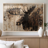 83505059-MGV-FP-36X24-3P_Natural-Majestic Moose Wall Art – Rustic Animal Canvas Painting – Wilderness Wildlife Decor with Earthy Tones for Cabin, Lodge, Farmhouse,