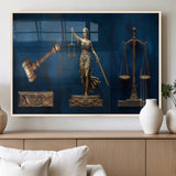 91629053-MGV-FP-36X24-3P_Natural-Lady Justice Wall Art – Golden Gavel and Scales Canvas Print, Elegant Legal Office Decor for Lawyers, Judges, Courtroom or Study