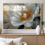 39604126-MGV-FP-36X24-3P_Natural-Abstract Flower Wall Art – Elegant White and Gold Bloom Canvas Print, Modern Floral Artwork for Bedroom, Living Room, or Office