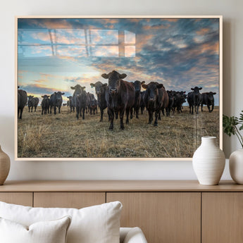 13867292-MGV-FP-36X24-3P_Natural-Black Cattle Wall Art – Rustic Ranch Herd Canvas Print, Western Farmhouse Country Landscape Decor for Living Room, Office, or