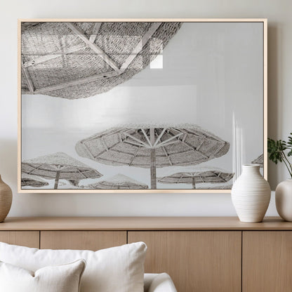 97043123-MGV-FP-36X24-3P_Natural-Beach Umbrella Wall Art – Minimalist Coastal Canvas Print, Woven Parasol Summer Decor for Bedroom, Living Room, or Modern Beach