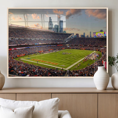 55377093-MGV-FP-36X24-3P_Natural-Soldier Field Wall Art – Panoramic Chicago Bears Football Stadium Canvas Print, Game Day Sports Decor for Man Cave, Bar, Office,