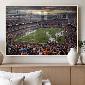 87578930-MGV-FP-36X24-3P_Natural-Soldier Field Wall Art – Chicago Bears Football Stadium Sunset Canvas Print, Game Day Sports Decor for Man Cave, Bar, Office, or