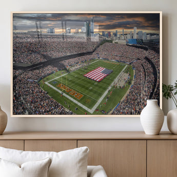 98106777-MGV-FP-36X24-3P_Natural-Soldier Field Wall Art – Chicago Bears Stadium Canvas Print with American Flag, Game Day Football Decor for Man Cave, Bar, or