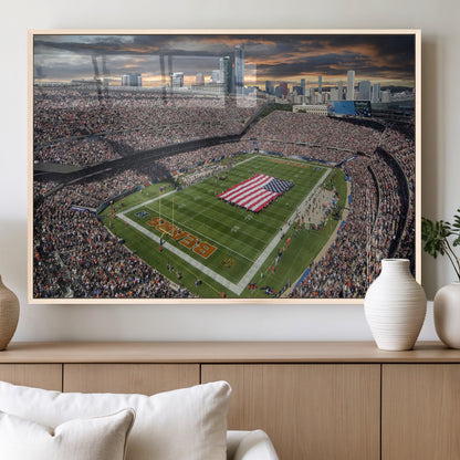 98106777-MGV-FP-36X24-3P_Natural-Soldier Field Wall Art – Chicago Bears Stadium Canvas Print with American Flag, Game Day Football Decor for Man Cave, Bar, or
