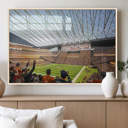 81960112-MGV-FP-36X24-3P_Natural-Futuristic Football Stadium Wall Art – Modern Dome Arena Canvas Print, Chicago Bears Concept Design Sports Decor for Man Cave or