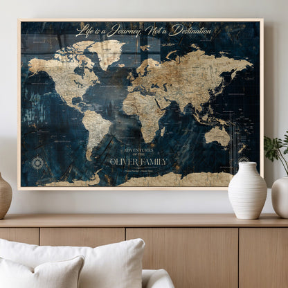 36970886-MGV-FP-36X24-3P_Natural-Life is a Journey Not a Destination World Map Rustic Navy Beige Vintage Travel Wall Art Adventure Quote Canvas Print for Home