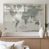 10693204-MGV-FP-36X24-3P_Natural-Little By Little One Travels Far Tolkien Quote Blue Green World Map Adventure Wall Art Canvas Print Rustic Wanderlust Travel Decor