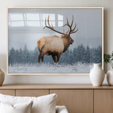 85177251-MGV-FP-36X24-3P_Natural-Elk Wall Art – Majestic Wildlife Canvas Print of Bull Elk Snowy Forest, Rustic Nature Decor for Living Room, Cabin, or Office