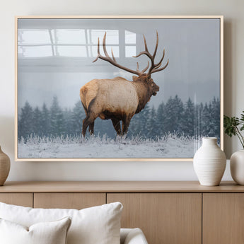 85177251-MGV-FP-36X24-3P_Natural-Elk Wall Art – Majestic Wildlife Canvas Print of Bull Elk Snowy Forest, Rustic Nature Decor for Living Room, Cabin, or Office