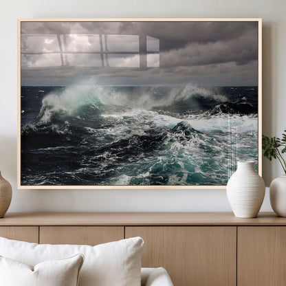 38622353-MGV-FP-60X30-3P_Natural-Stormy Ocean Waves Canvas Wall Art – Framed Turbulent Sea Print, Large Nature Canvas for Coastal, Living Room, or Office Spaces