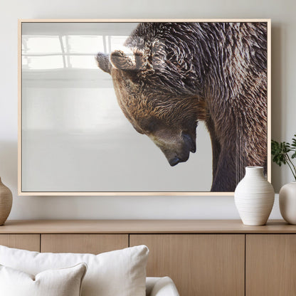 14405507-MGV-FP-36X24-3P_Natural-Bear Wall Art – Wildlife Canvas Print with Rustic Animal Portrait and Minimalist Background, Nature Inspired Photography for