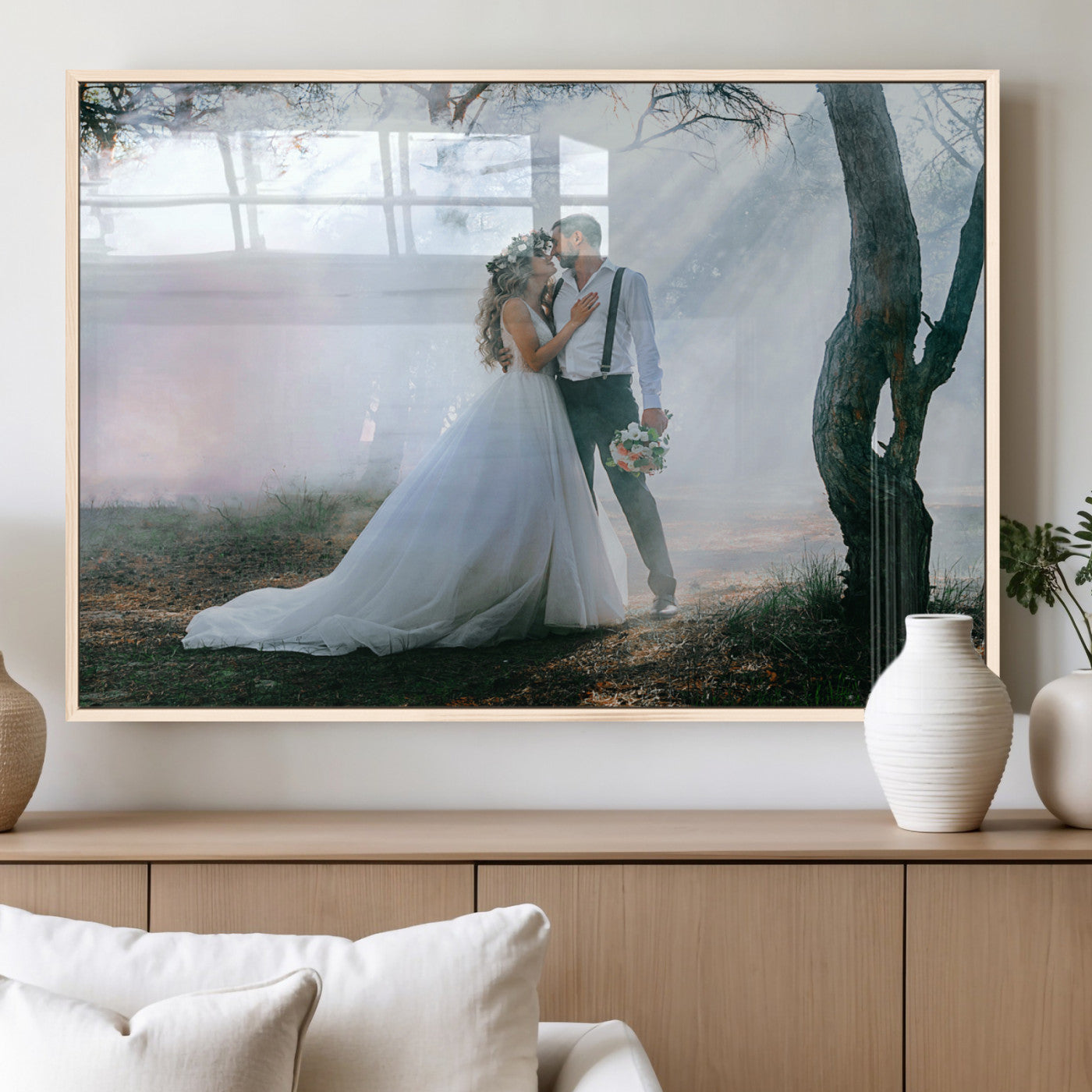 CSTM913-MGV-FP-36X24-3P_Natural-Framed Wedding Canvas Print - Custom Wall Art Keepsake for Couples, Elegant Home Decoration Gift, Create Your Own Photo Canvas
