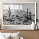 97436PHN-MGV-FP-36X24-3P_Natural-Desert Landscape Wall Art – Black and White Cactus and Mountain Canvas Print, Southwestern Nature Photography for Living Room,
