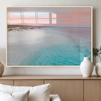41613614-MGV-FP-36X24-3P_Natural-Beach Sunset Wall Art – Pastel Ocean Canvas Print, Turquoise Water and Pink Sky Photography Decor for Bedroom, Living Room, Office
