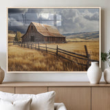 23718739-MGV-FP-36X24-3P_Natural-Farmhouse Wall Art – Rustic Barn and Golden Wheat Field Canvas Print, Country Landscape Photography Decor for Bedroom, Living