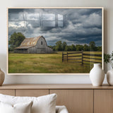 39409517-MGV-FP-36X24-3P_Natural-Rustic Barn Wall Art – Weathered Farmhouse and Storm Clouds Canvas Print, Country Landscape Photography Decor for Bedroom, Living