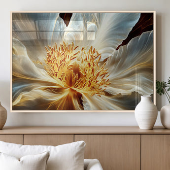 20862576-MGV-FP-36X24-3P_Natural-Golden Abstract Flower Canvas Wall Art – Modern Botanical Bloom Print, Elegant Floral Artwork for Living Room, Bedroom, Office