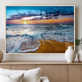 24077769-MGV-FP-36X24-3P_Natural-Sunset Beach Wall Art – Ocean Waves Canvas Print, Golden Shoreline Photography Coastal Decor for Living Room, Bedroom, Office,
