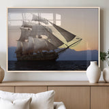 99957679-MGV-FP-36X24-3P_Natural-Majestic Sailing Ship Wall Art – Sunset Ocean Voyage, Classic Tall Ship with Wind Filled Sails Canvas Print for Home, Office,