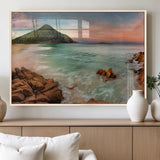 53831025-MGV-FP-36X24-3P_Natural-Coastal Landscape Wall Art – Tropical Beach Ocean Canvas Print, Sunset Mountain View Photography Decor for Living Room, Bedroom,