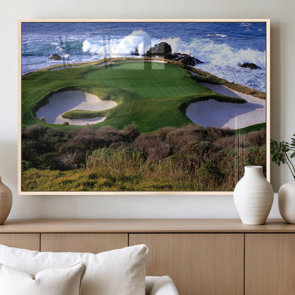22776914-MGV-FP-36X24-3P_Natural-Golf Course Wall Art – Oceanfront Green Canvas Print, Coastal Pebble Beach Photography Sports Decor for Living Room, Office, Man