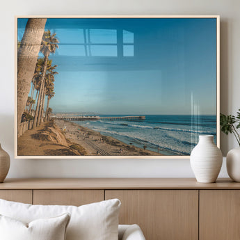 92568259-MGV-FP-36X24-3P_Natural-California Beach Wall Art – Palm Tree Pier Canvas Print, Coastal Ocean Photography Seaside Decor for Living Room, Bedroom, Office,