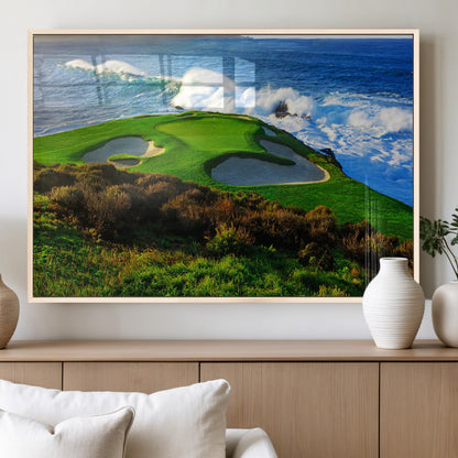 34181847-MGV-FP-36X24-3P_Natural-Coastal Golf Course Wall Art – Panoramic Ocean Fairway Canvas Print, Scenic Sports Photography Decor for Office, Man Cave, Living