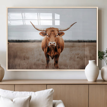 16316734-MGV-FP-60X30-3P_Natural-Texas Longhorn Wall Art – Rustic Bull Portrait Canvas Print, Western Farmhouse Animal Photography Decor for Living Room, Office,