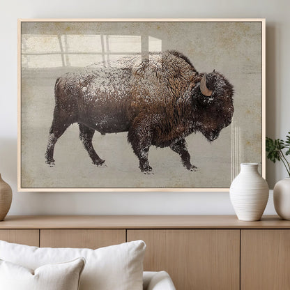 54810031-MGV-FP-36X24-3P_Natural-Western Wall Art – Snow Covered Bison Canvas Print, Rustic Wildlife Photography Decor for Bedroom, Living Room, Office, Lodge,