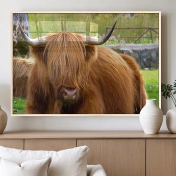68411138-MGV-FP-36X24-3P_Natural-Farmhouse Wall Art – Highland Cow Canvas Print, Rustic Country Cattle Photography Decor for Bedroom, Living Room, Office, Ranch,