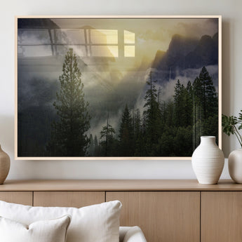38316884-MGV-FP-36X24-3P_Natural-Landscape Wall Art – Misty Mountain Valley Canvas Print, Scenic Pine Forest and Sunrise Photography Decor for Bedroom, Living