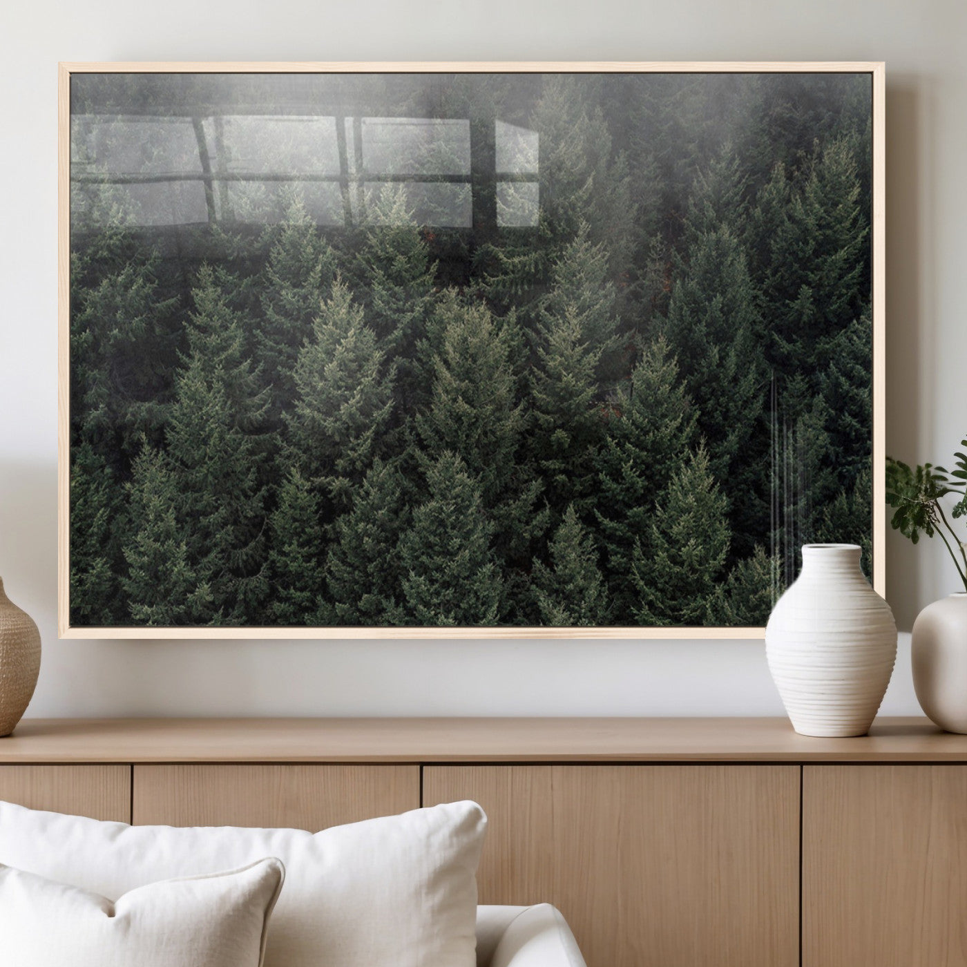 84059409-MGV-FP-36X24-3P_Natural-Forest Wall Art – Misty Evergreen Trees Canvas Print, Tranquil Nature Photography Decor for Bedroom, Living Room, Office, Cabin or