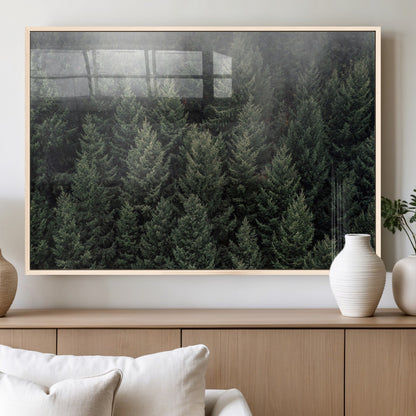 84059409-MGV-FP-36X24-3P_Natural-Forest Wall Art – Misty Evergreen Trees Canvas Print, Tranquil Nature Photography Decor for Bedroom, Living Room, Office, Cabin or