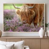 64069351-MGV-FP-36X24-3P_Natural-Farmhouse Wall Art – Highland Cow in Wildflowers Canvas Print, Rustic Country Cattle Photography Decor for Bedroom, Living Room,