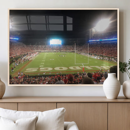 16230786-MGV-FP-36X24-3P_Natural-Sanford Stadium Wall Art – Georgia Bulldogs Football Night Game Canvas Print, College Sports Decor for Man Cave, Bar, Office, or