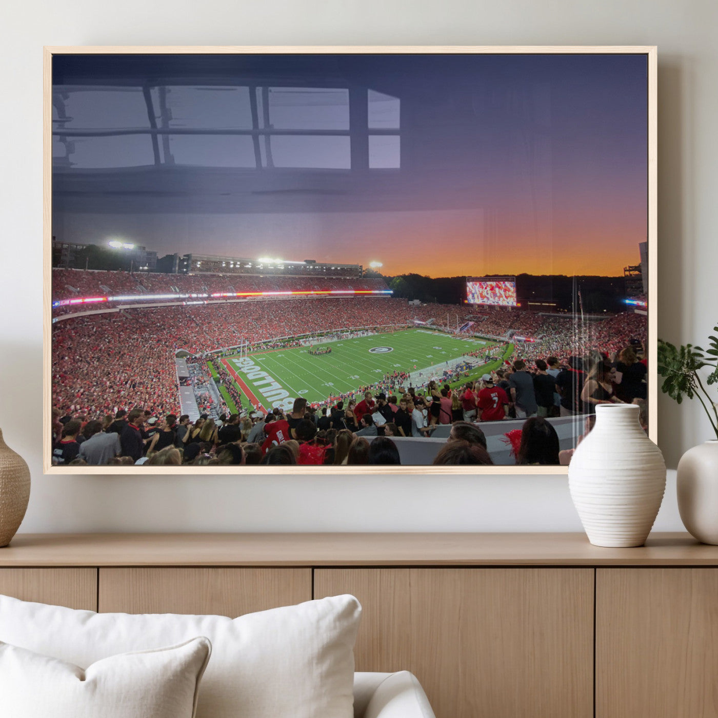 25139565-MGV-FP-36X24-3P_Natural-Sanford Stadium Wall Art – Georgia Bulldogs Football Sunset Panorama Canvas Print, College Game Day Decor for Man Cave, Bar, or