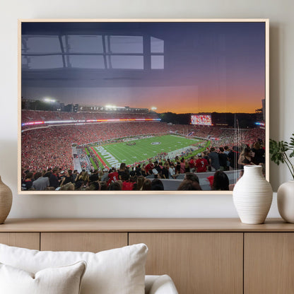 25139565-MGV-FP-36X24-3P_Natural-Sanford Stadium Wall Art – Georgia Bulldogs Football Sunset Panorama Canvas Print, College Game Day Decor for Man Cave, Bar, or